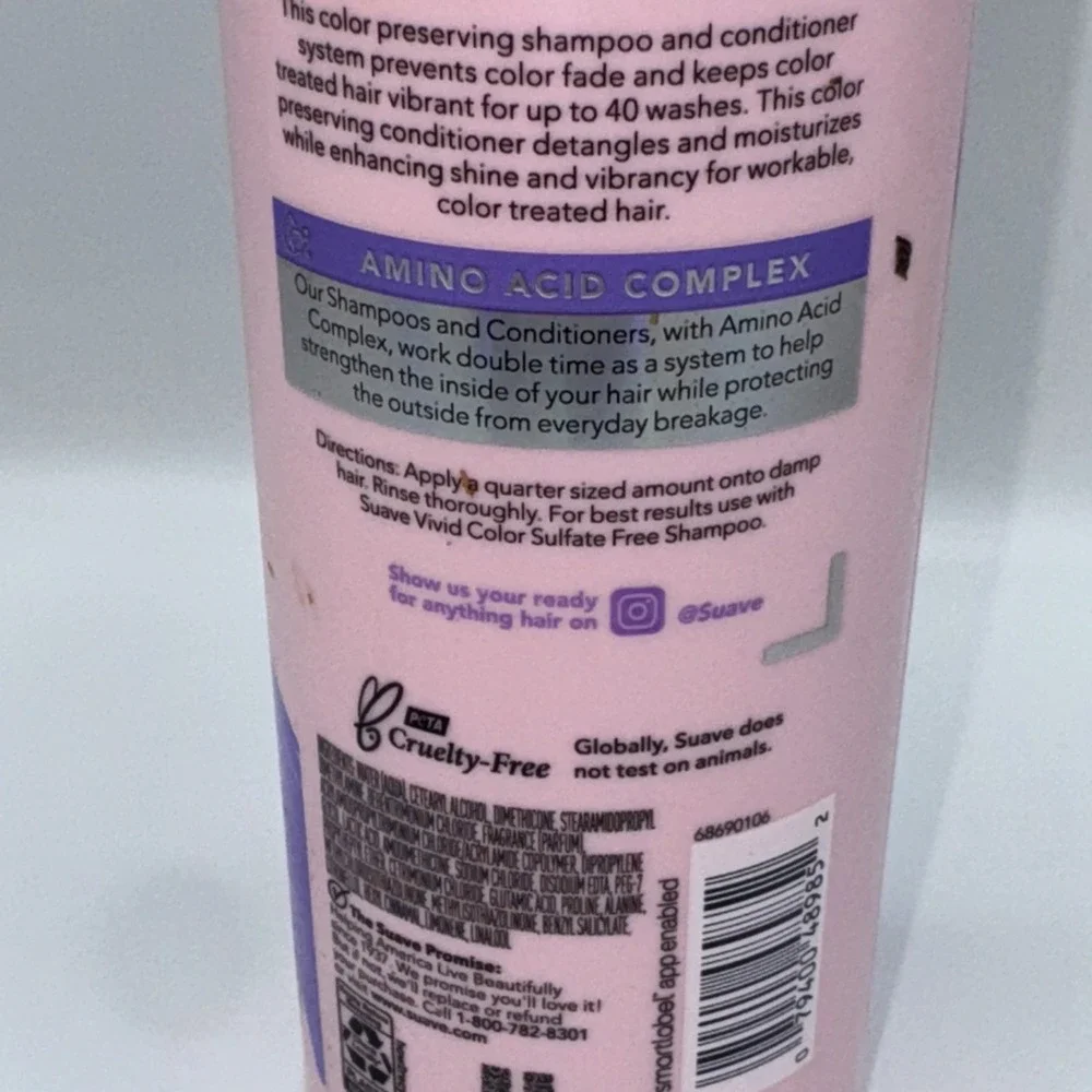 Suave Vivid Color Shampoo & Conditioner Sulfate Free & Amino Acid Complex Pink